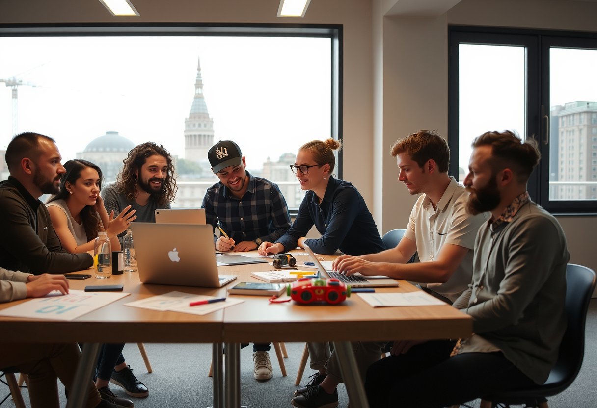 Team collaborating in studio